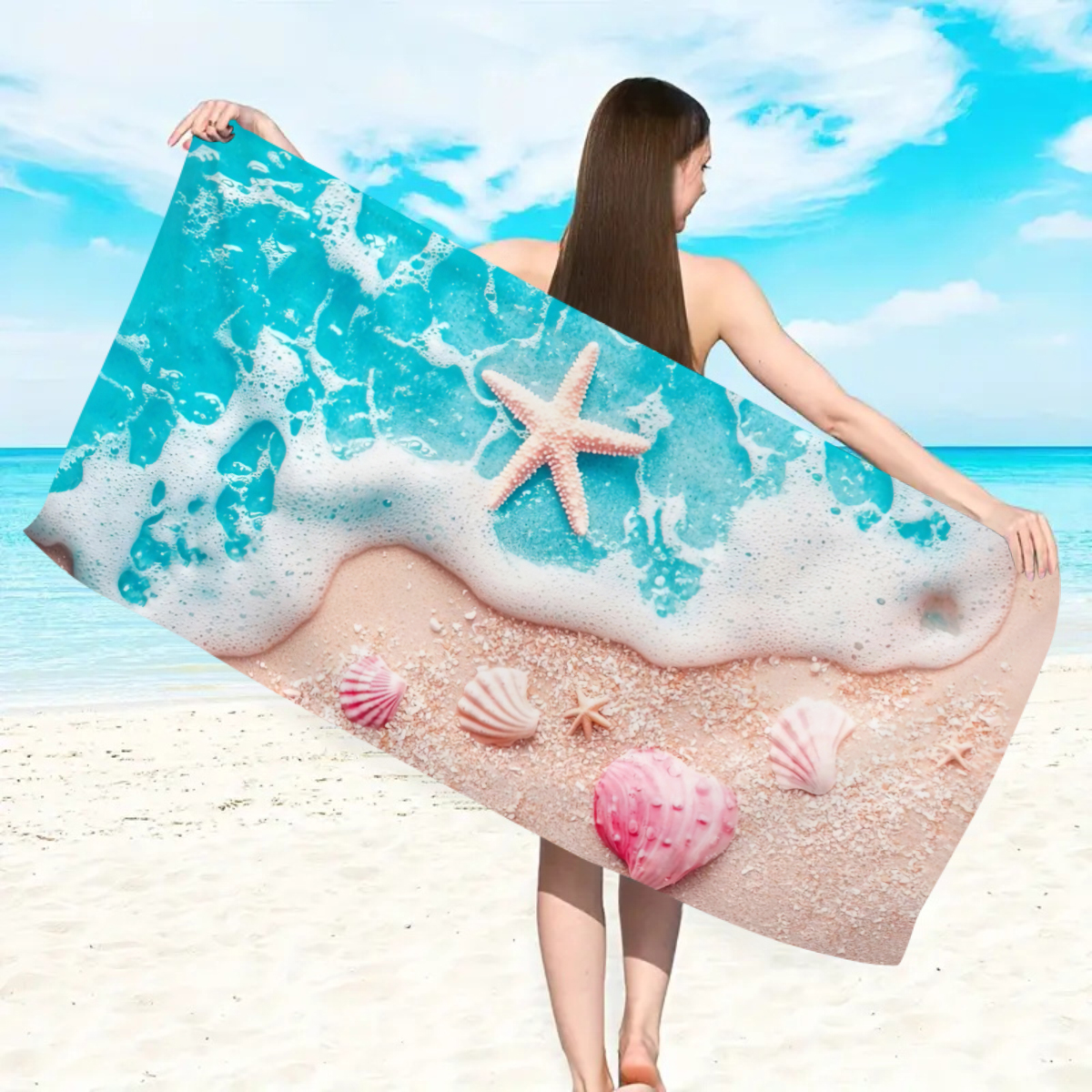 1pc Ocean element beach towel, - Outdoor Sports Center 리뷰 및 가격