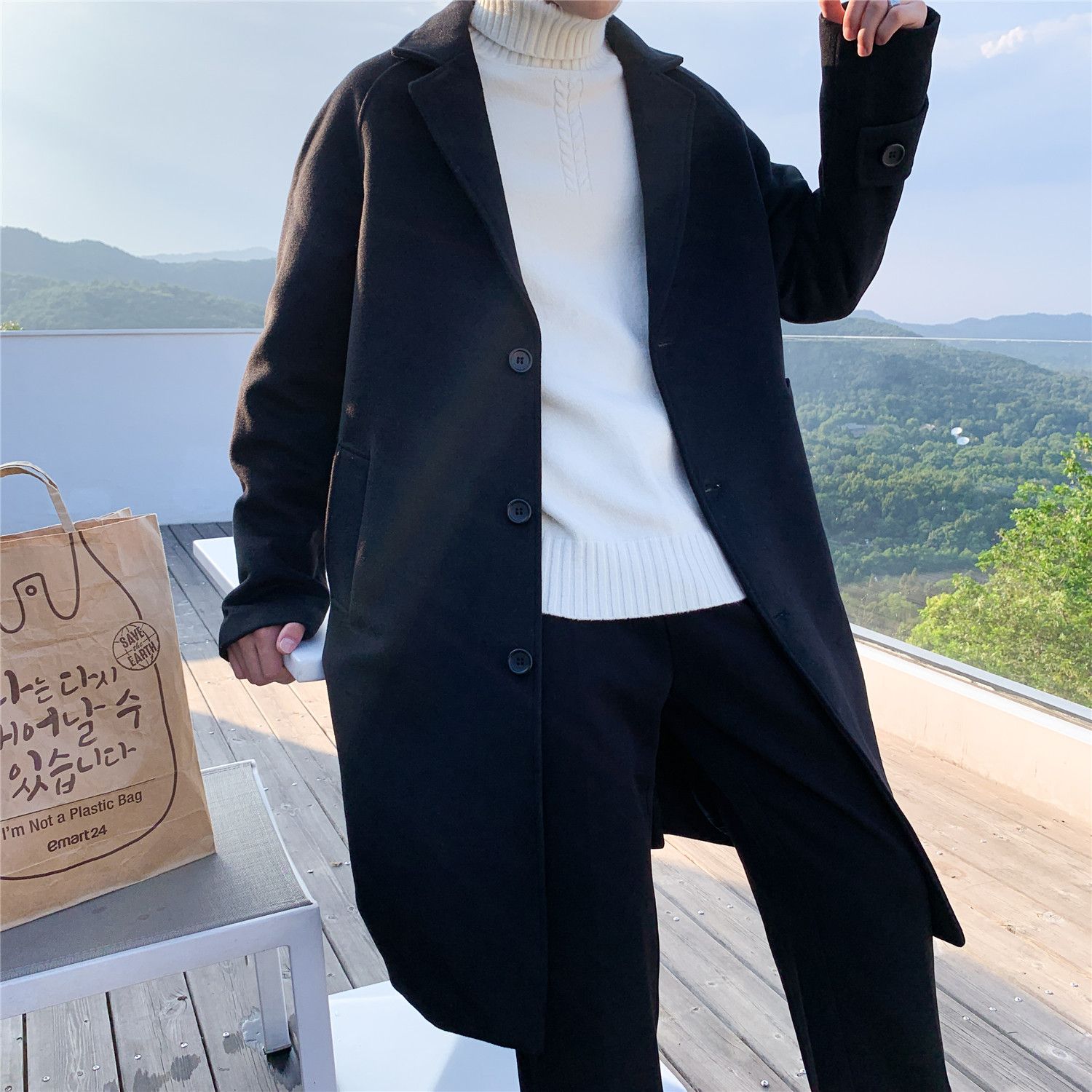 Wool Blend Coat Grey Mans Clim - Outdoor Sport Hobbies 리뷰 및 가격